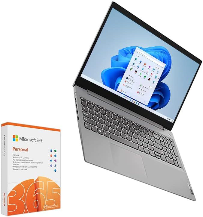 Notebook Lenovo IdeaPad 3i Celeron 4GB 128GB SSD + Microsoft 365 Personal - Windows 11 15.6' 82BU0008BR Prata