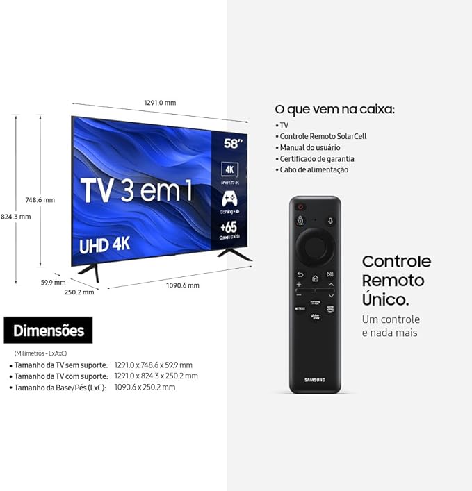 Smart TV Samsung UHD 4K 58CU7700 2023, Processador Crystal 4K, Gaming Hub Tela sem Limites 58" 58"