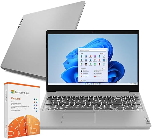 Notebook Lenovo IdeaPad 3i Celeron 4GB 128GB SSD + Microsoft 365 Personal - Windows 11 15.6' 82BU0008BR Prata