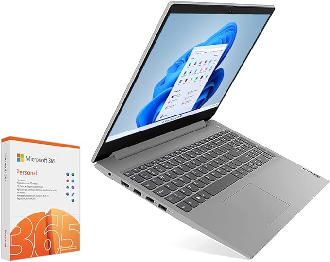 Notebook Lenovo IdeaPad 3i Celeron 4GB 128GB SSD + Microsoft 365 Personal - Windows 11 15.6' 82BU0008BR Prata