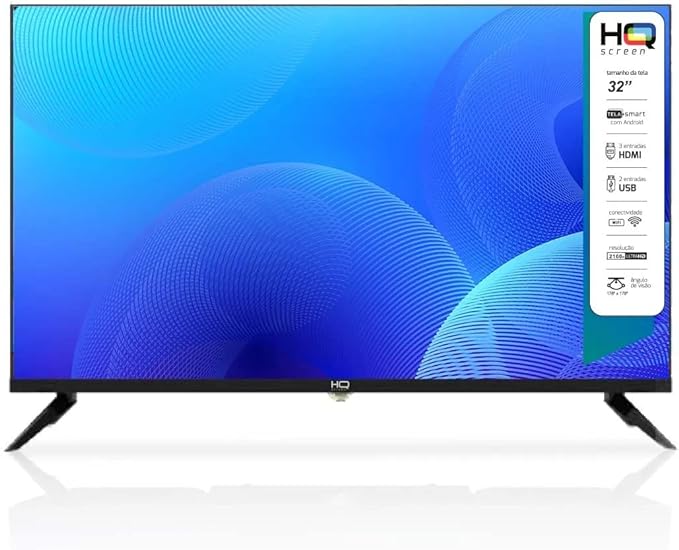 HQ Smart TV LED 32" HD Conversor Digital Externo 3 HDMI 2 USB WI-FI Android 11 Design Slim