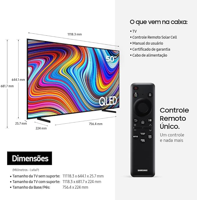 Samsung Smart TV QLED 4K Q60C 2023 Modo Game Tela sem limites 50" 50"