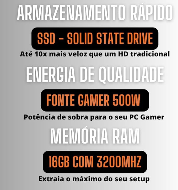 PC Gamer Completo AMD Ryzen 5 5600G, Gráficos Radeon VEGA 7, 16GB DDR4, SSD 512GB, Fonte 500W, Monitor 21.5" 75Hz, 3green Force - 3F-010