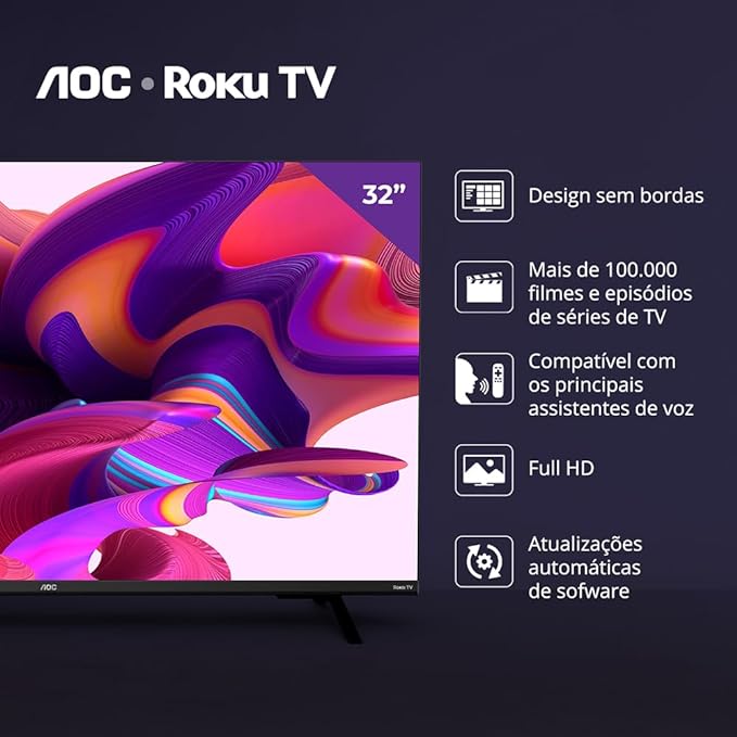 Smart TV LED 32" HD AOC 32S5135/78G - Design sem bordas, Wifi, Conversor Digital, USB, HDMI