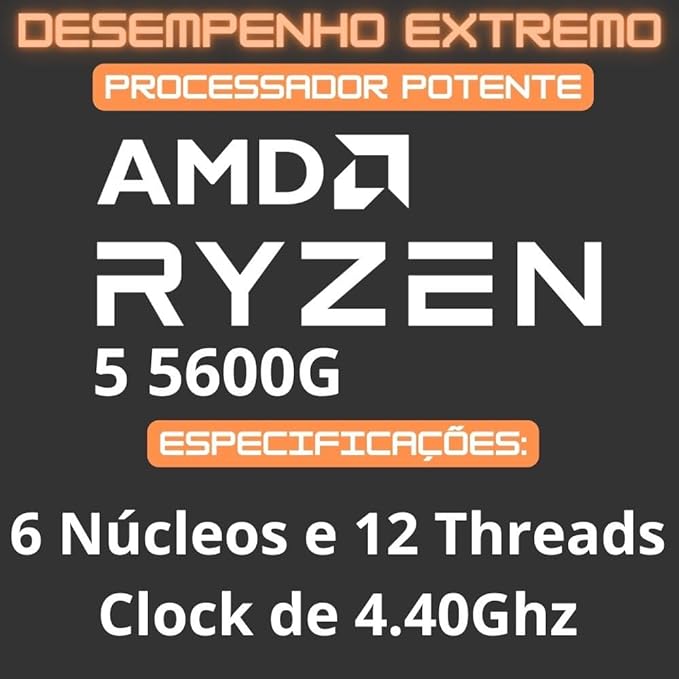 PC Gamer AMD Ryzen 5 5600G 6 Núcleos 4.40Ghz, Gráficos Radeon VEGA 7, 16GB DDR4, SSD NVMe 256GB, Fonte 600W 80 Plus, Skill RGB - SR-005