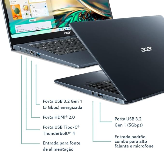 Notebook Acer Swift 3 SF314-511-56UR EVO Ultrafino Intel i5 Windows 11 Home 16GB 512GB SSD 14" FHD