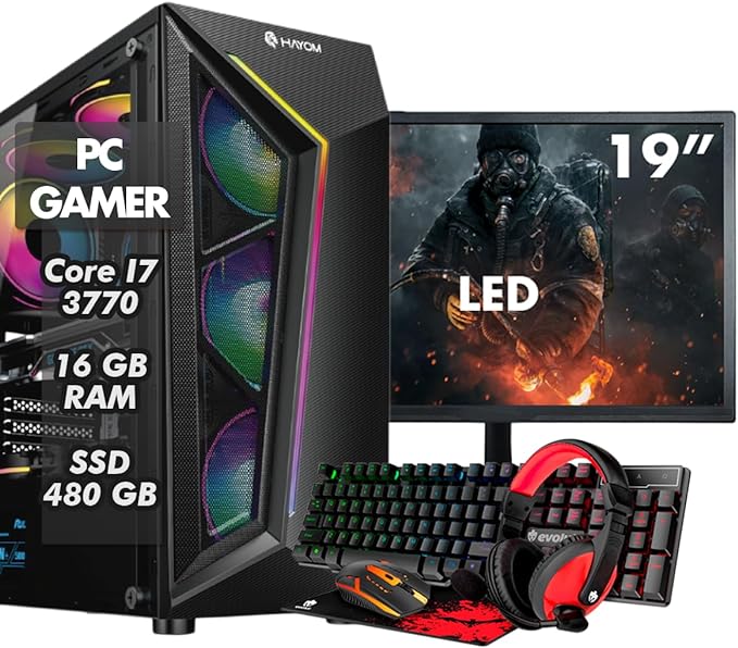 PC Gamer Completo Intel Core I7 3.4GHz 16GB DDR3 SSD 480GB Monitor 19" Kit Gamer - Escolha a placa de vídeo (ONBOARD)