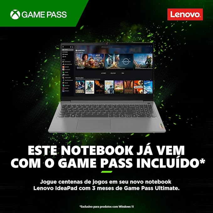 Notebook Lenovo IdeaPad 3i i3-1115G4 4GB 256GB SSD Intel UHD Graphics Windows 11 15.6', Cinza, 82MD000ABR