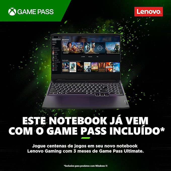 Lenovo 82MG0009BR - Notebook ideapad Gaming 3i, i5-11300H, 8GB, 512GB SSD Dedicada GTX 1650 4GB 15.6" FHD WVA W11, Preto