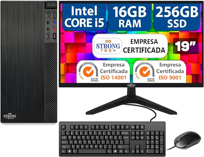 Computador Completo Intel Core i5 16GB SSD 256GB Monitor 19" 4 Núcleos Super Turbo Pc Hdmi Teclado e Mouse Strong Tech